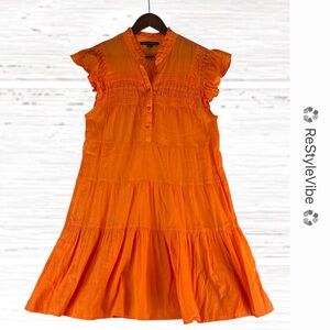 BOSTON PROPER Women’s Size S Dress Cotton Orange Mini Length Lightweight Ruffle